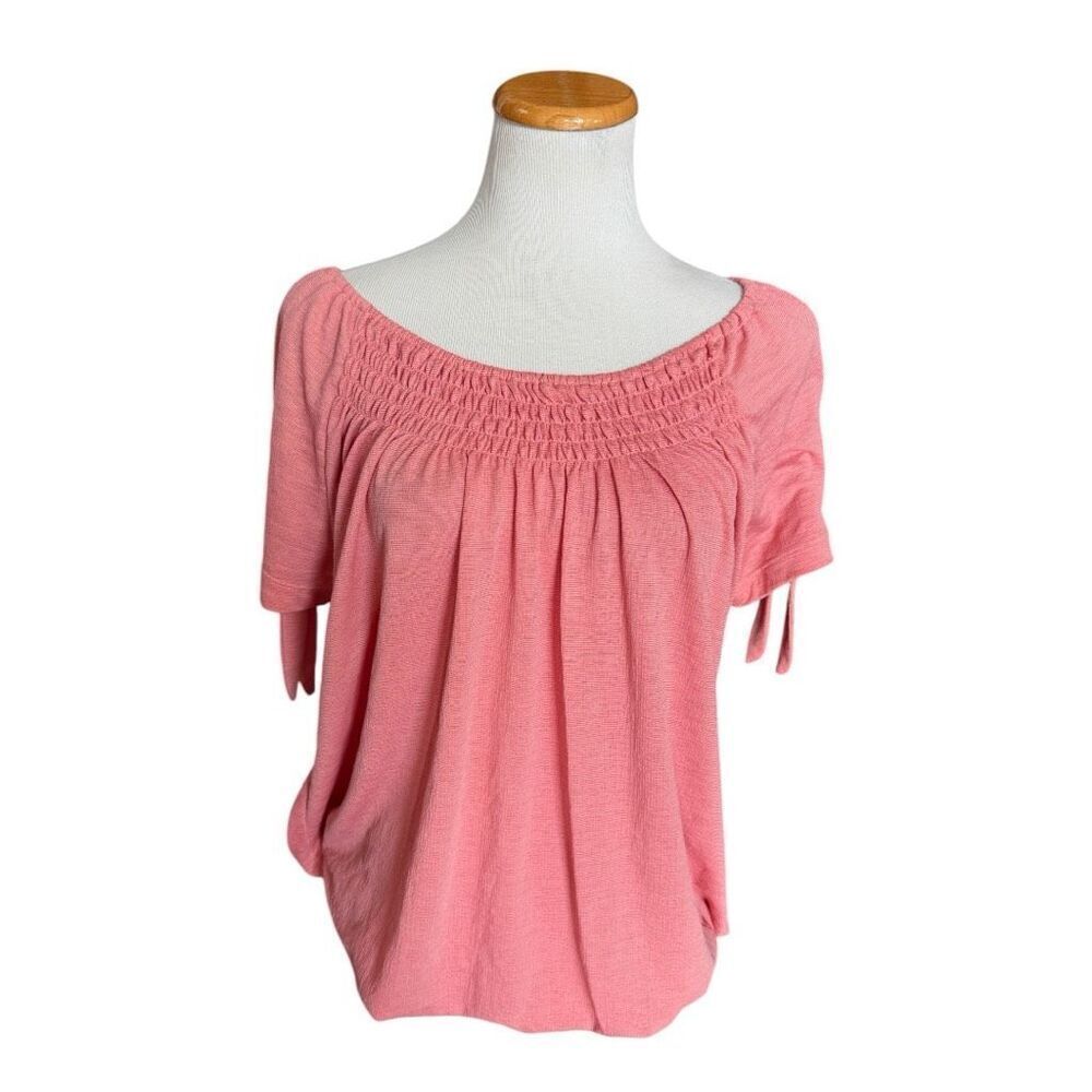 Womens Cure Peach Smocked Neckline Tie Sleeve Detail Blouse Top - Sz XL